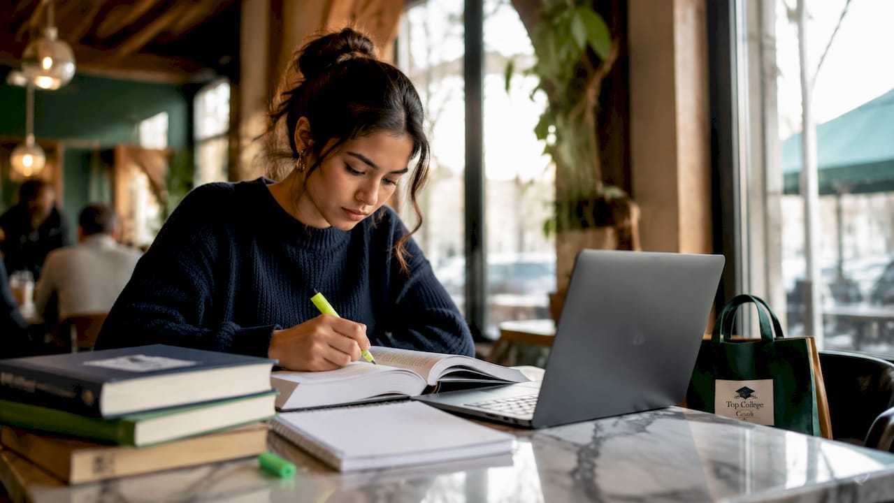 Student studying in Ivy League university library