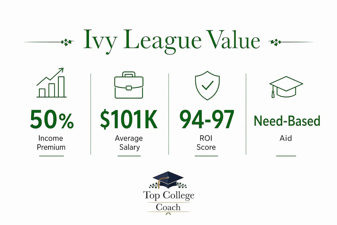 Infographic showing Ivy League financial stats and benefits