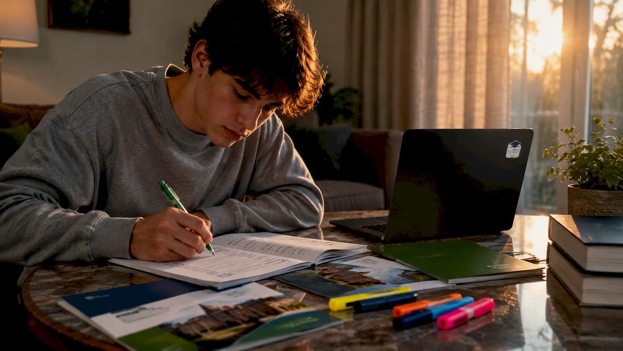 Student checking college application timeline
