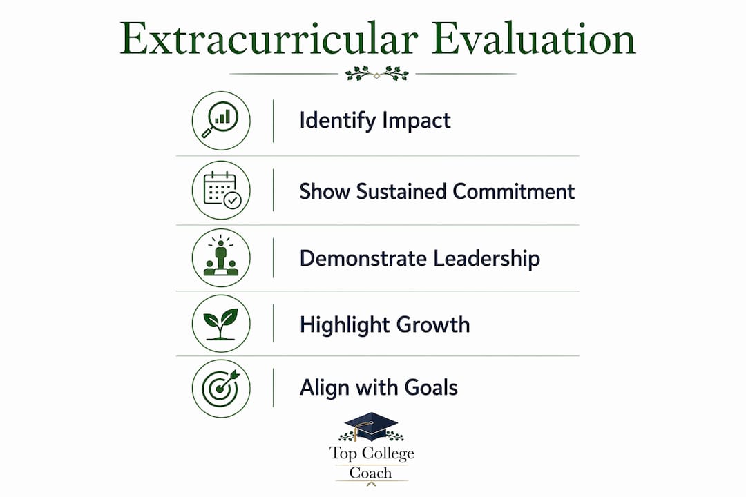 Infographic showing steps to evaluate extracurricular activities