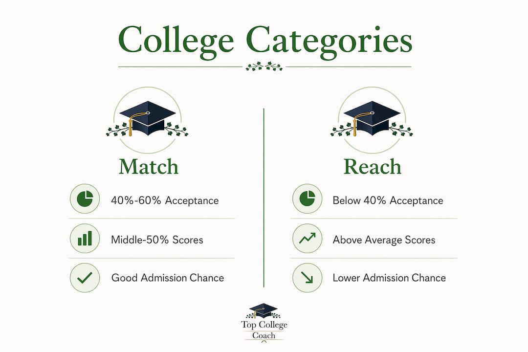 Infographic comparing match and reach college categories