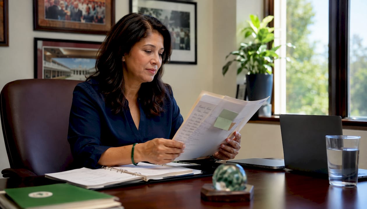 Admissions officer reviewing legacy application