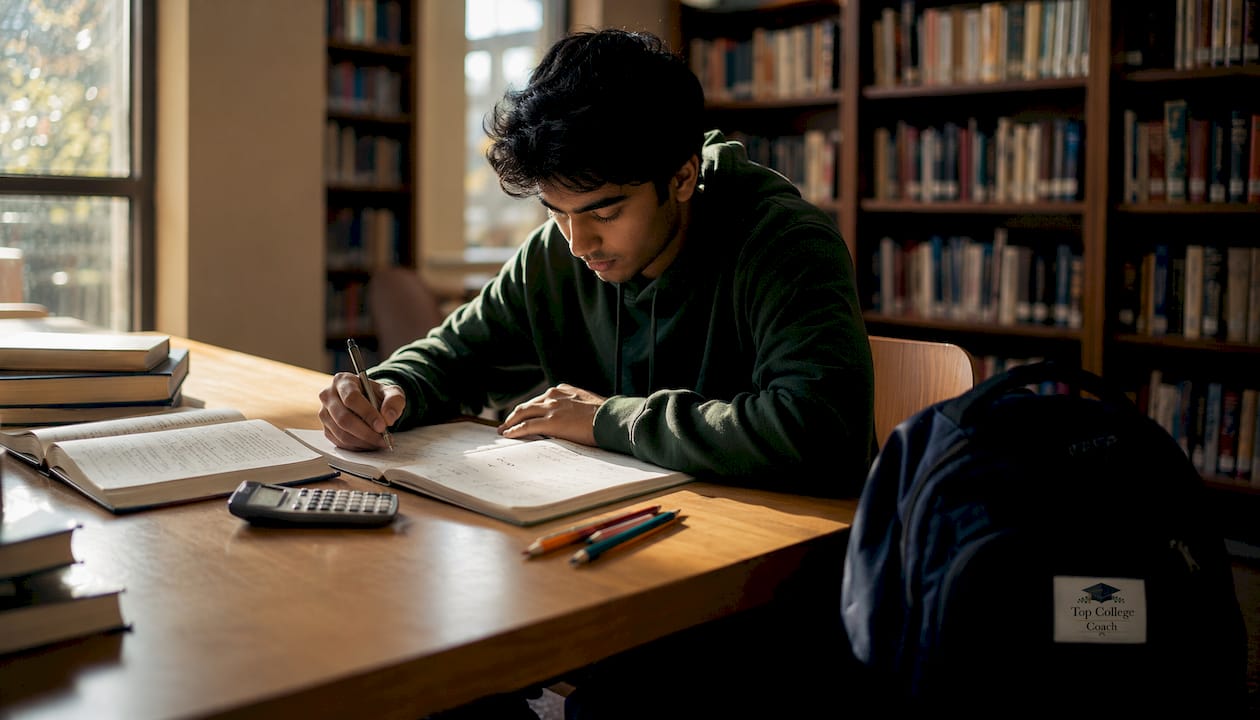 High school student focused on math assignments