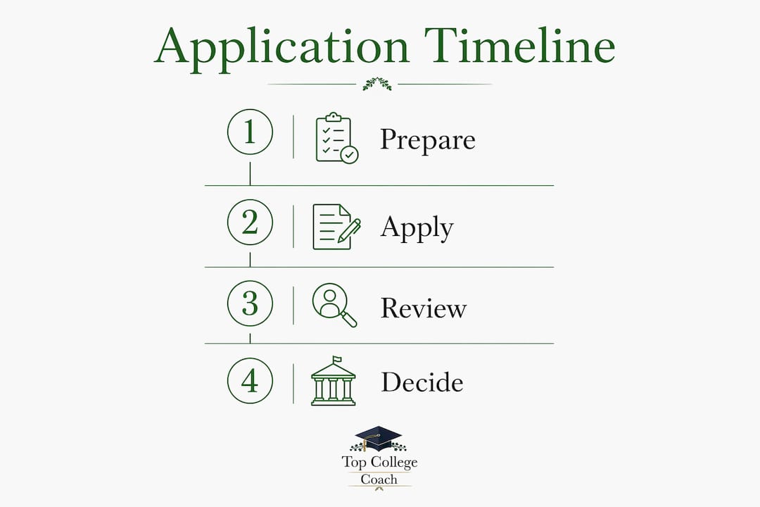 Infographic showing college application timeline steps