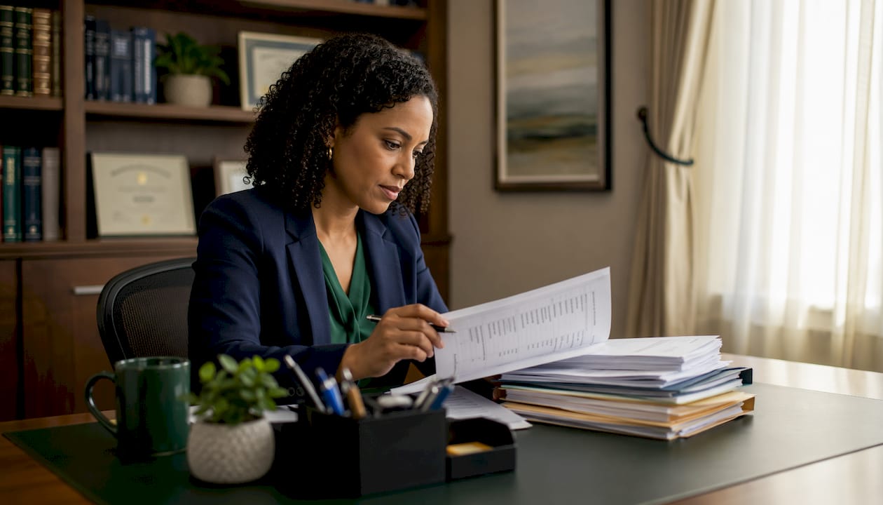 Admissions officer reviewing college applications