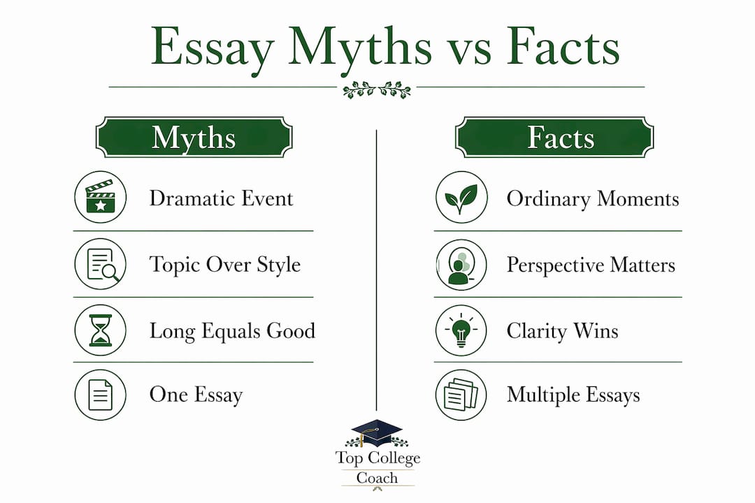 Infographic comparing college essay myths and facts