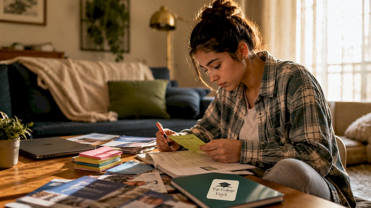 Student preparing college application materials