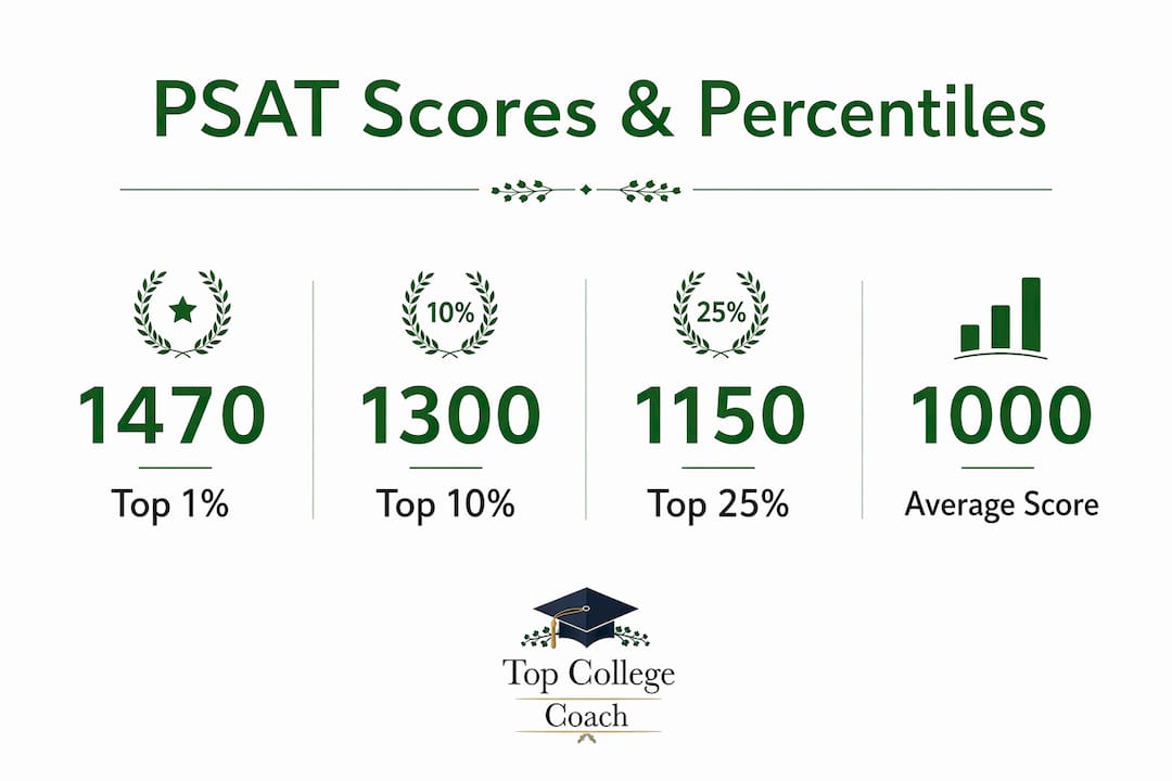 Infographic showing PSAT scores with percentile rankings