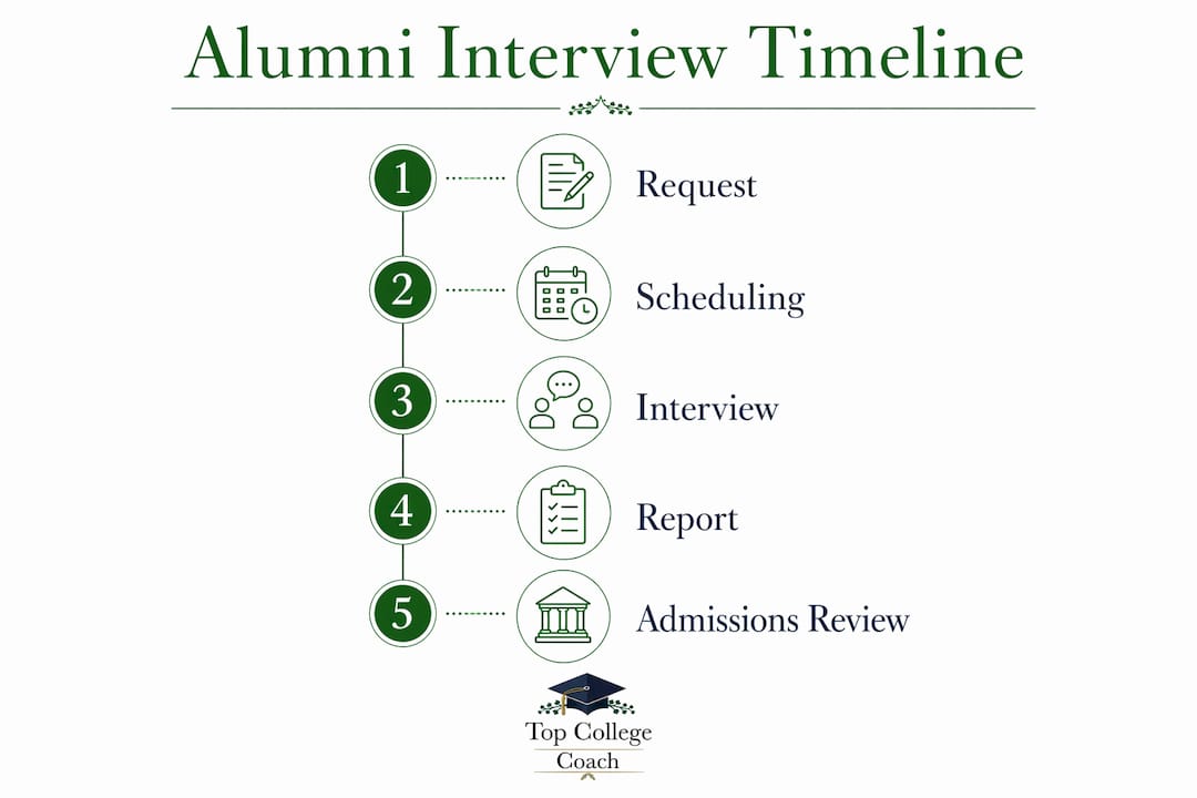 Infographic illustrating alumni interview timeline steps