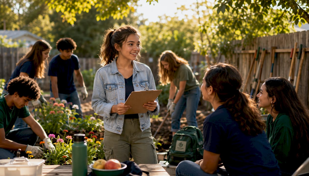 Student leading community service activity