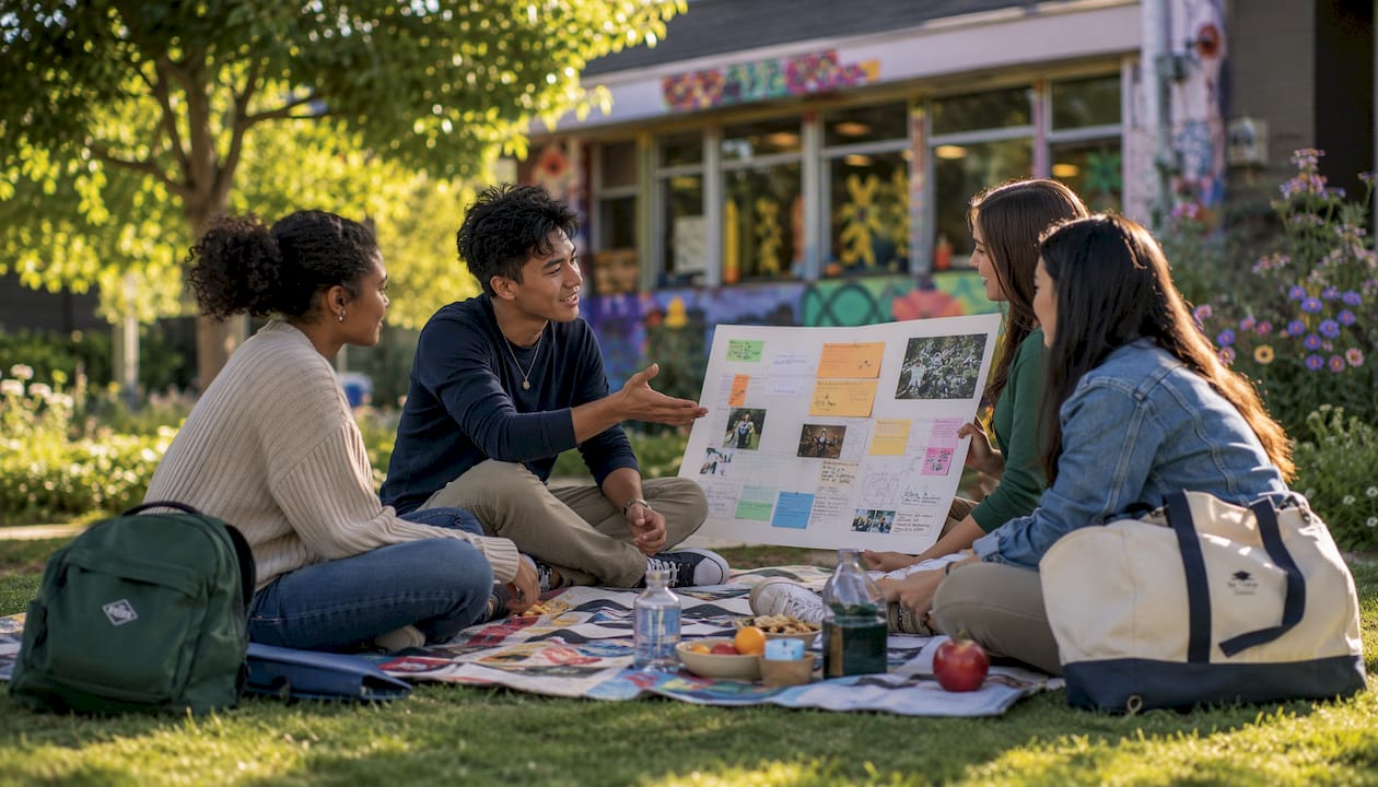 Students planning community impact project in center