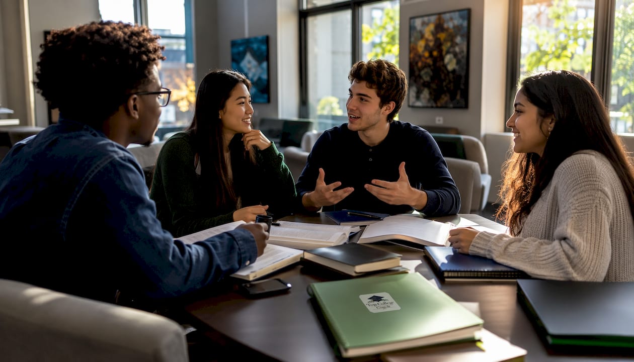 Students discussing in small seminar classroom