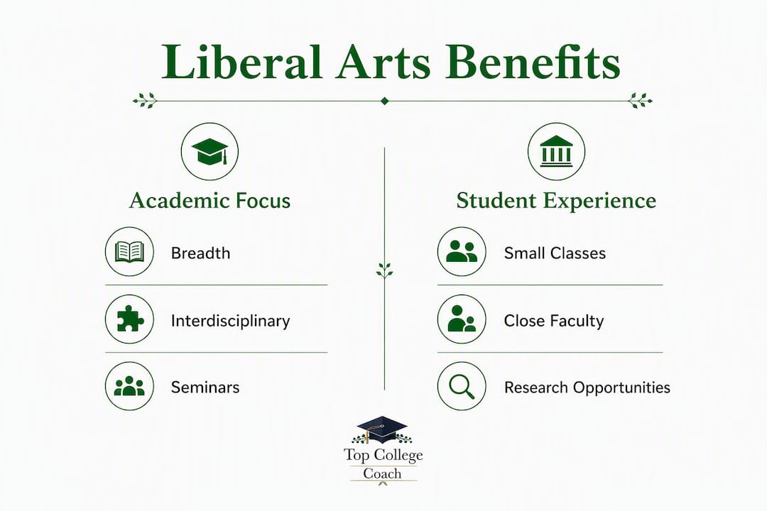Infographic comparing academic focus and student experience benefits