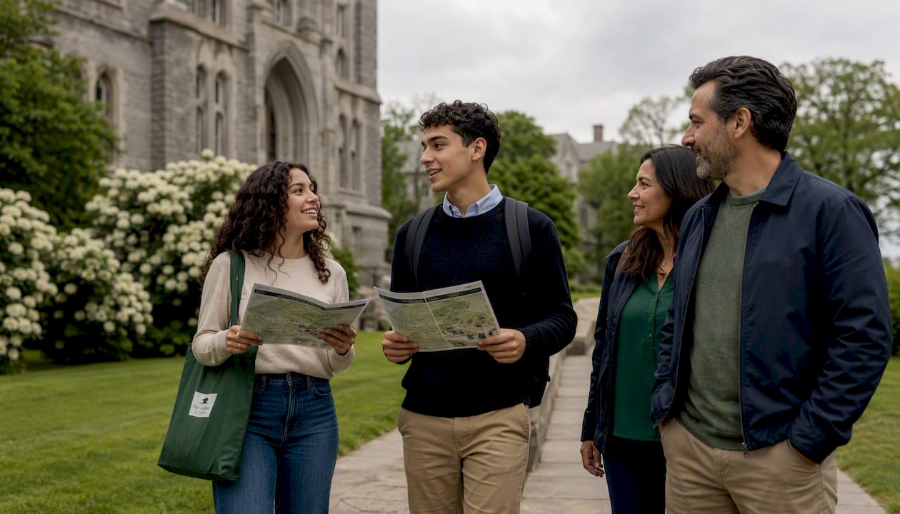 Visitors touring Ivy League campus grounds