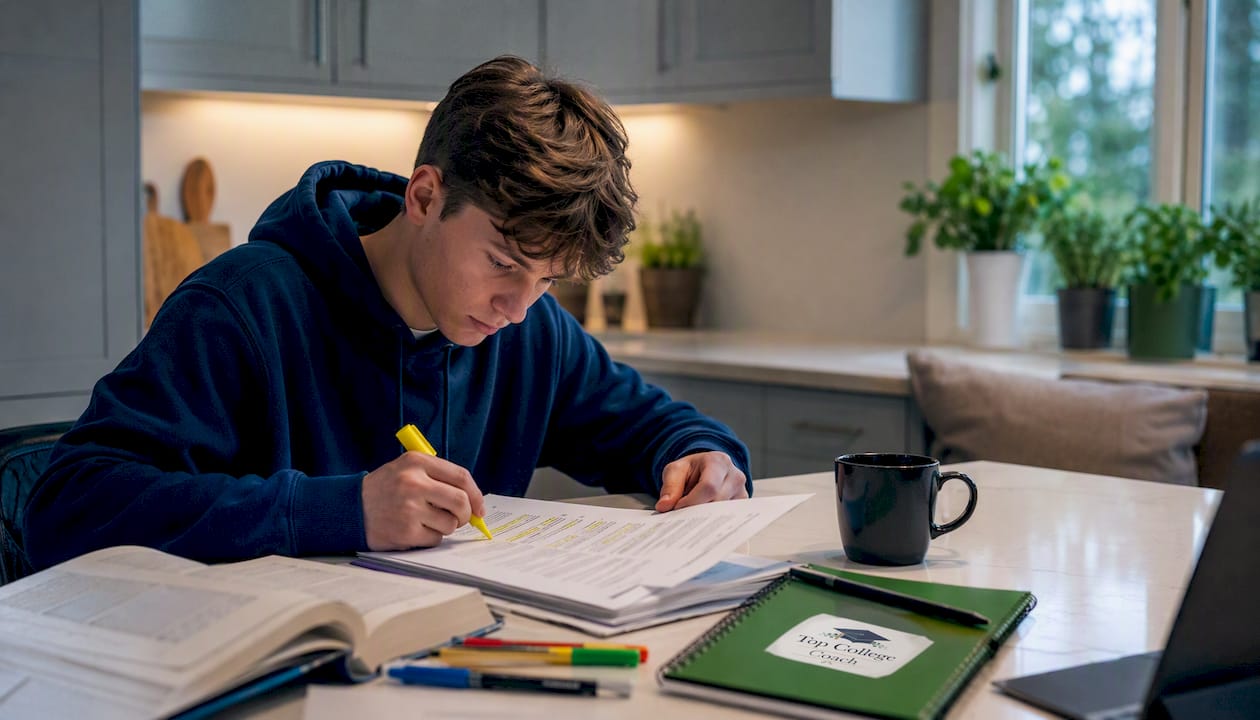 Student reviewing college application materials