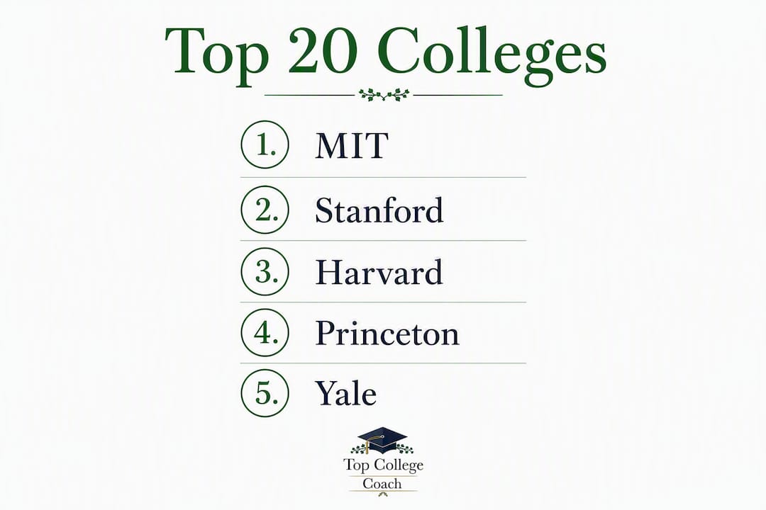 Infographic showing ranked top 20 colleges in pyramid layout