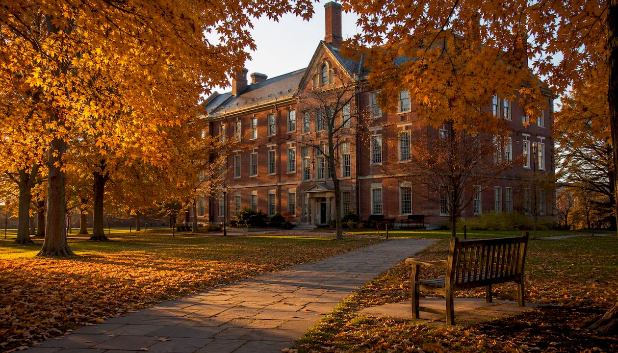 Historic liberal arts college campus in autumn