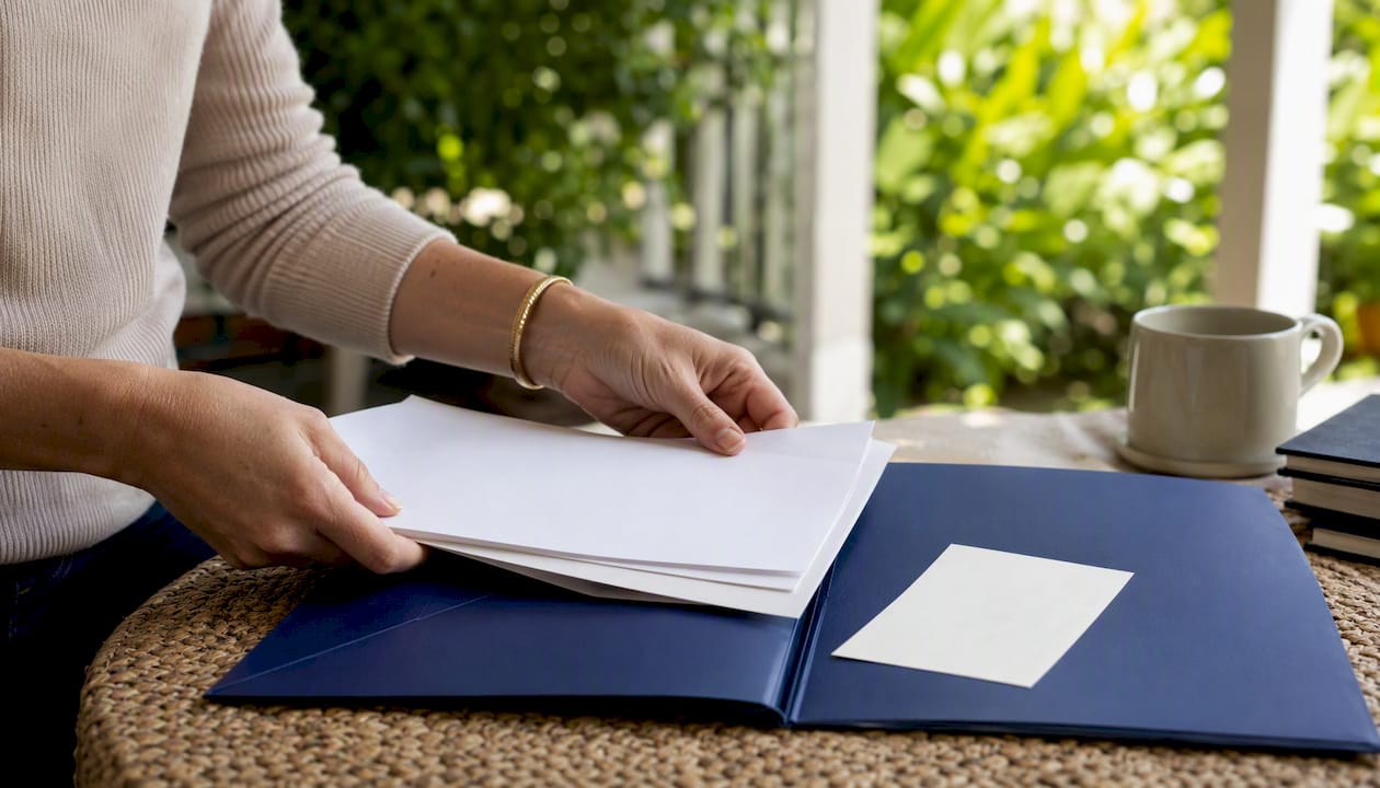 Hands organizing college enrollment papers