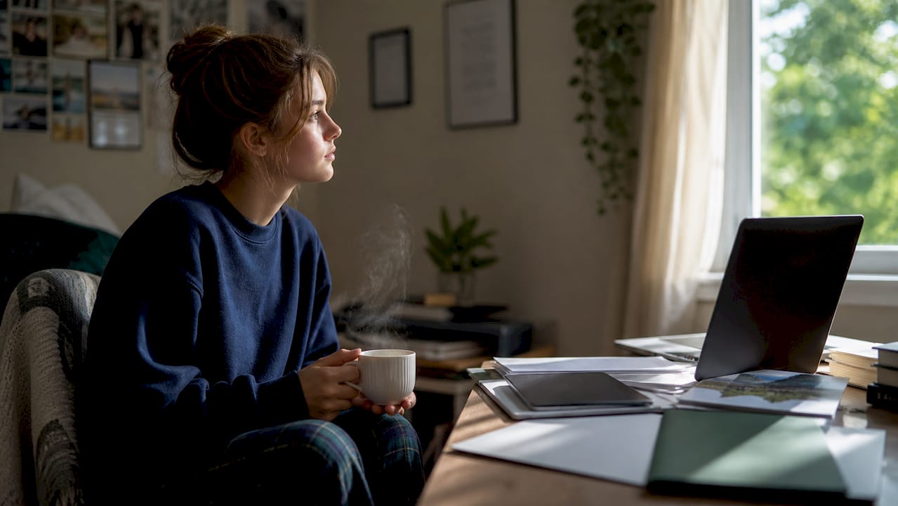 Student contemplating college application options