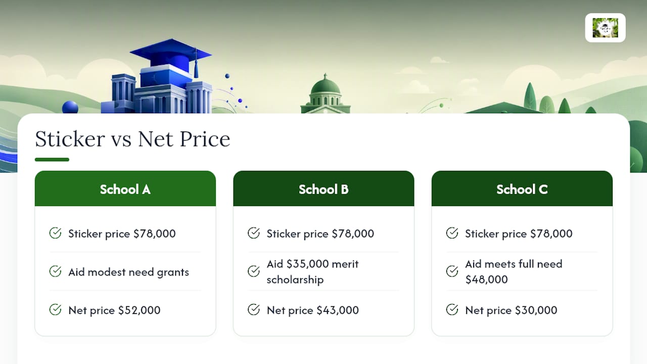 Diagram comparing net prices across different schools