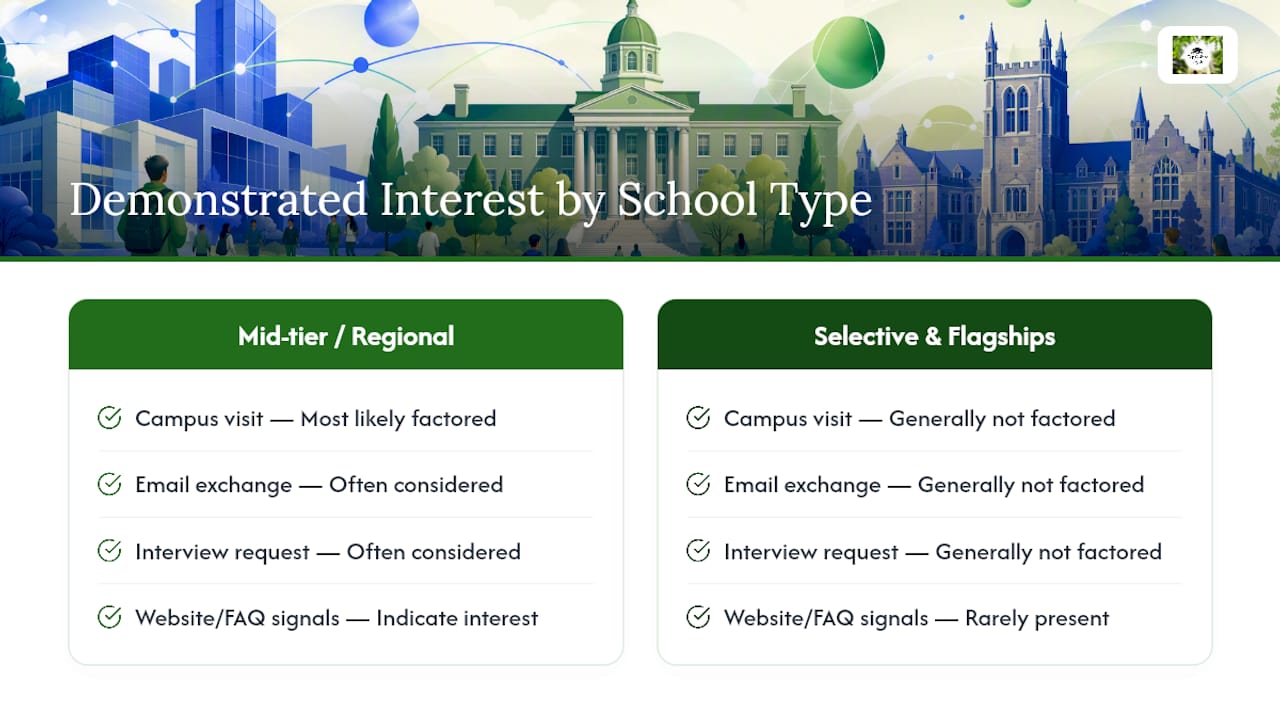 Diagram comparing demonstrated interest factors by school type