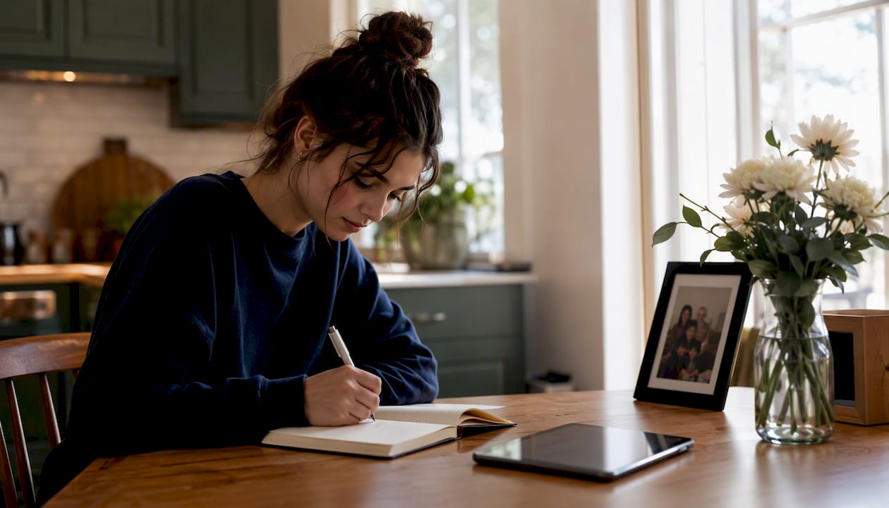 Student writing resilience essay at home desk