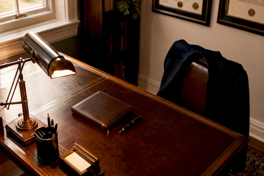 Counselor's desk with journal and pen