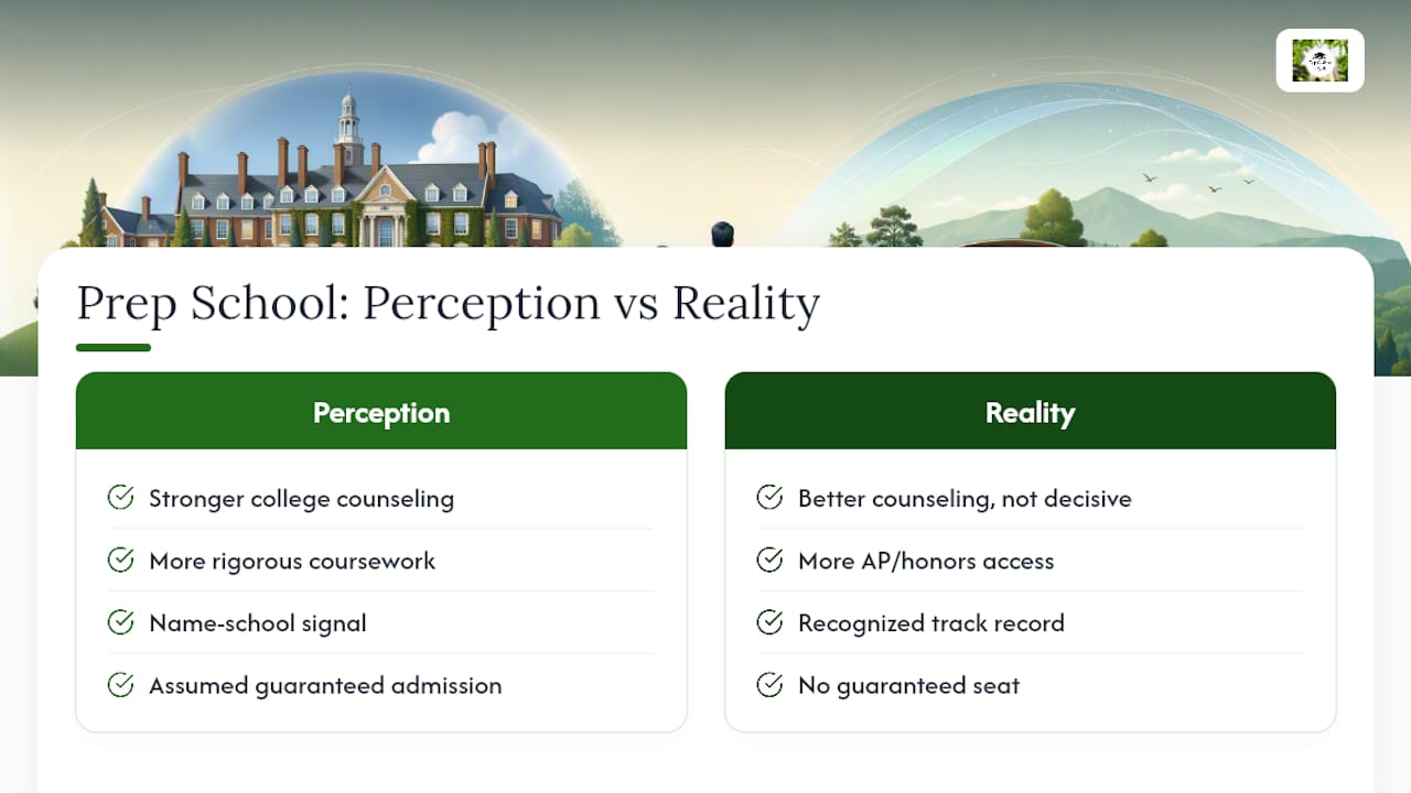 Myth: Elite Prep Schools Guarantee Admission — overview diagram
