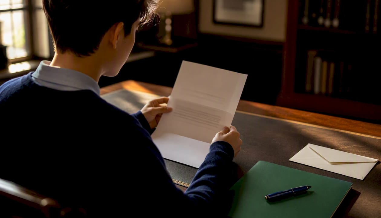 Student reviewing admissions interest letter