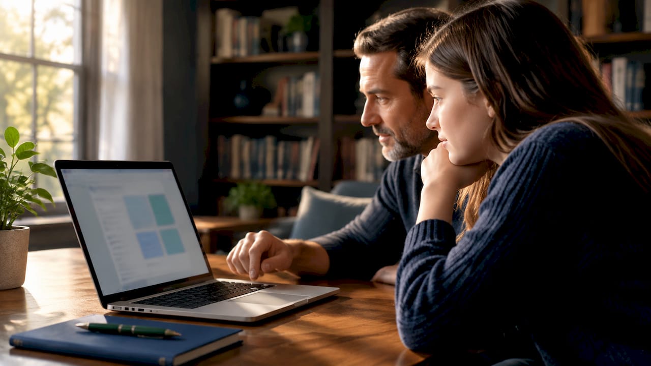 Parent and student reviewing college cost estimate