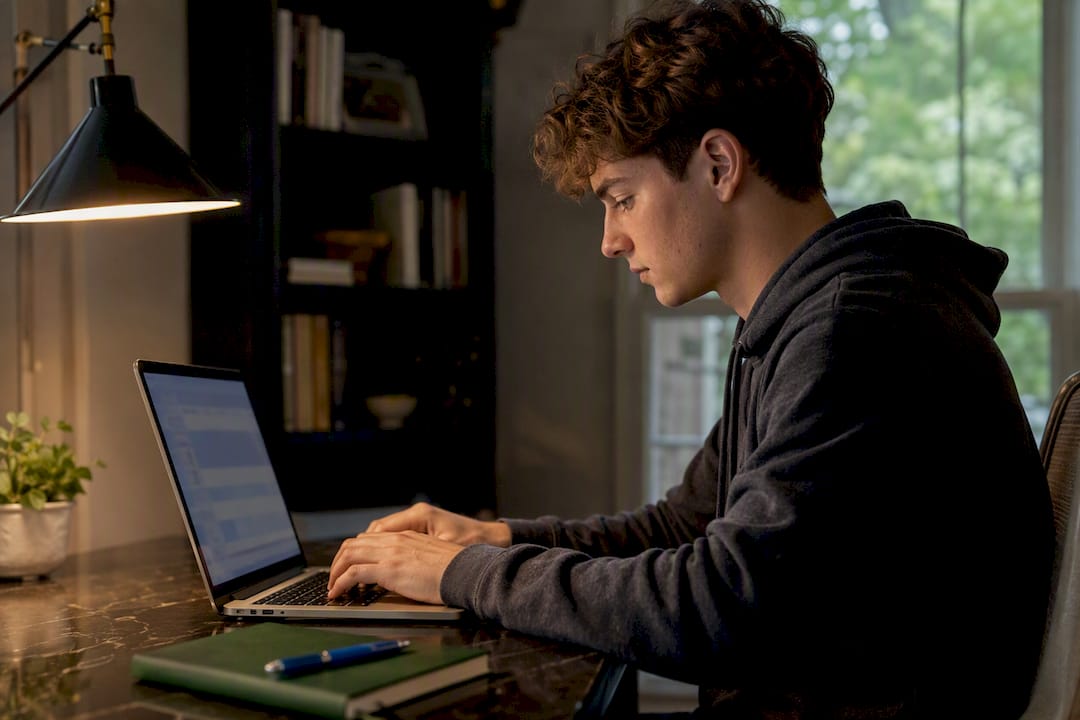 Student completing an admissions application