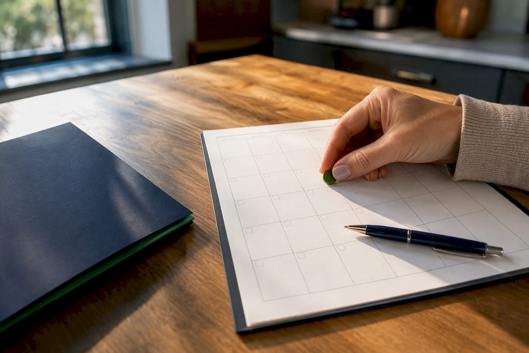 Hand marking a college application calendar