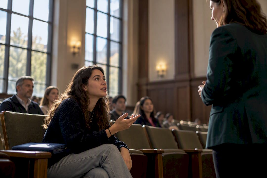 Student asking question at admissions session