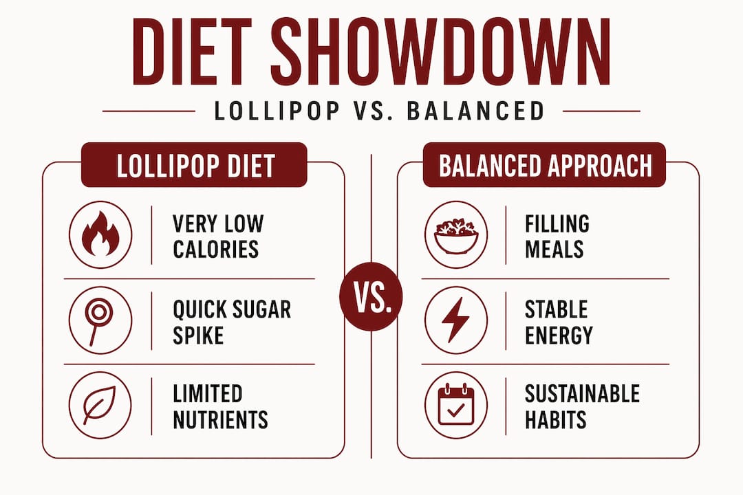 Infographic comparing lollipop diet versus balanced diet