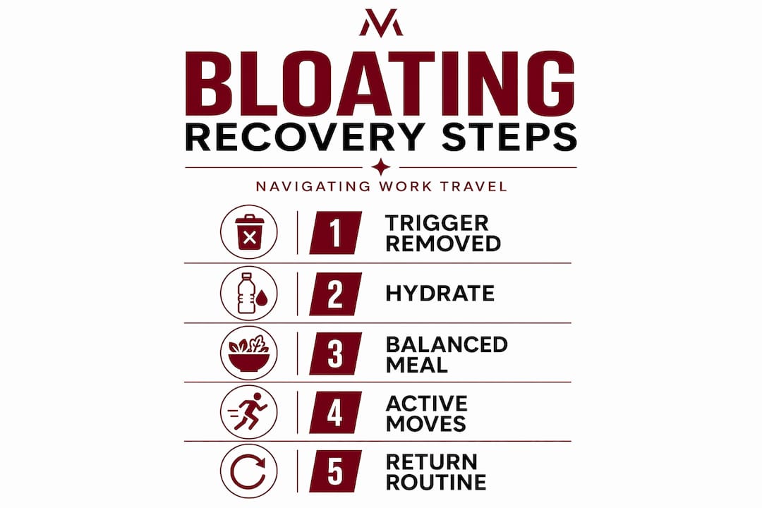 Infographic showing travel bloating recovery process