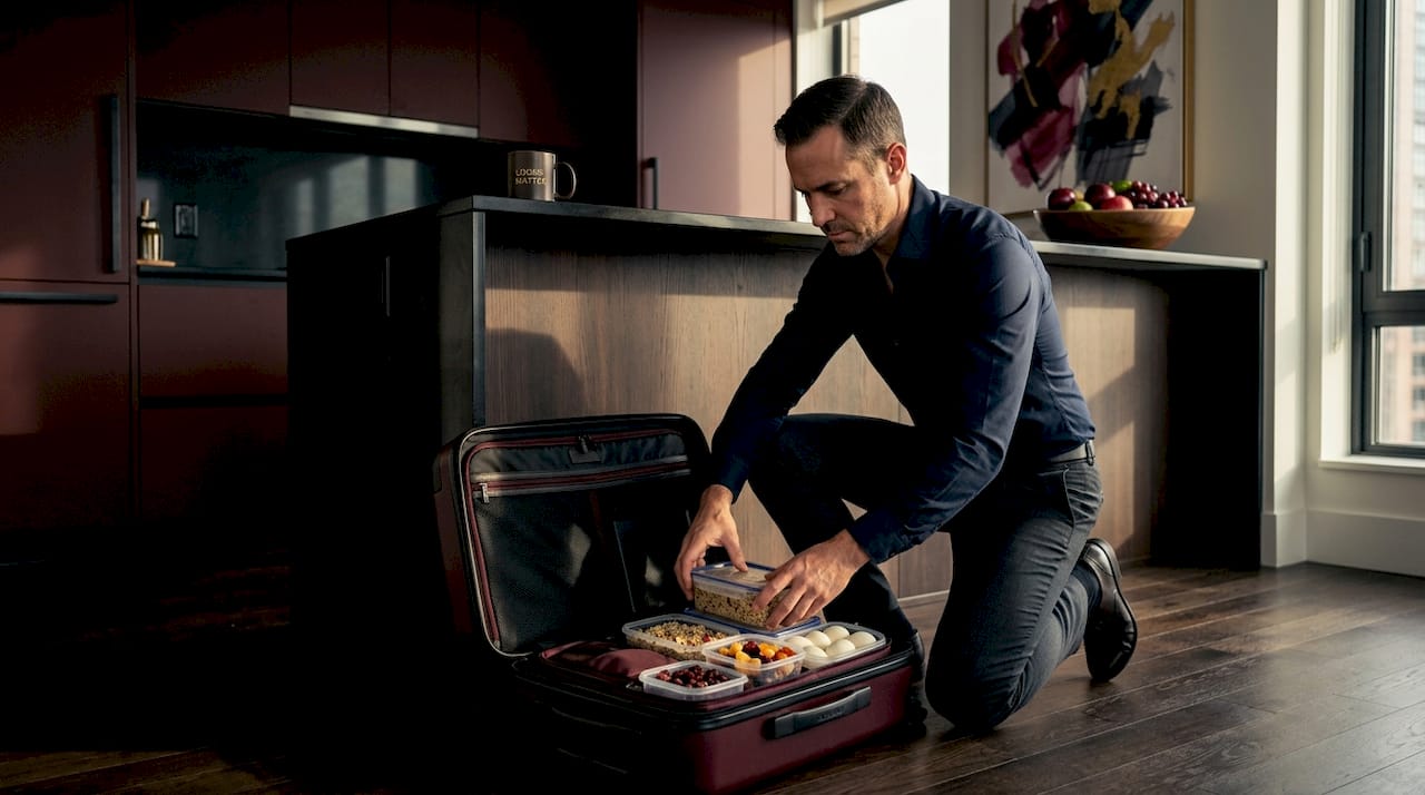 Traveler packs healthy snacks for trip