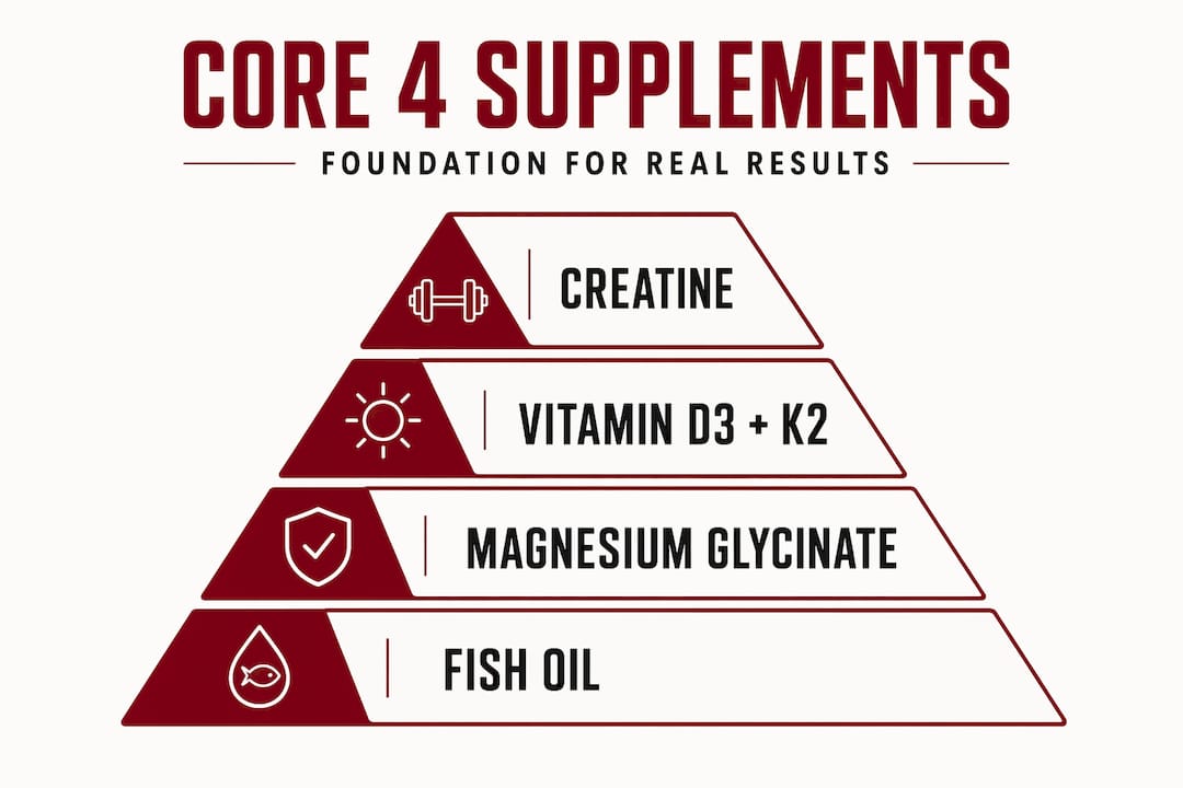 Pyramid infographic showing four core affordable supplements