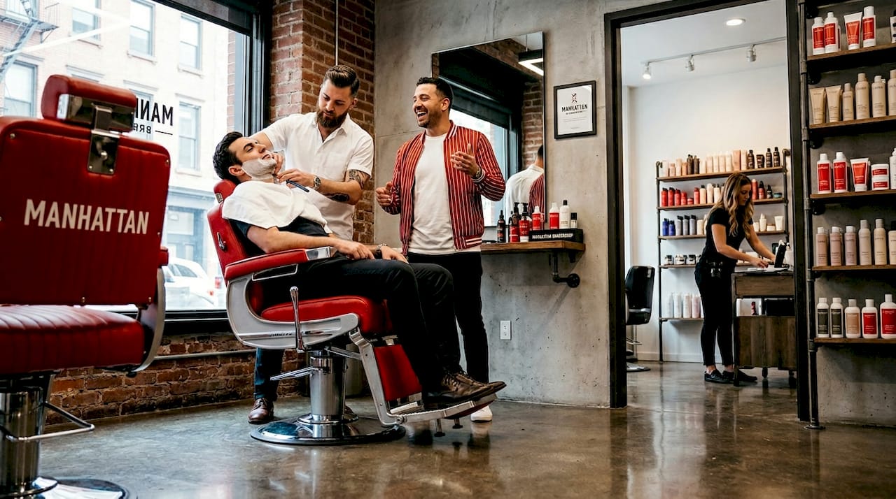 Barbershop and salon interiors with different atmospheres