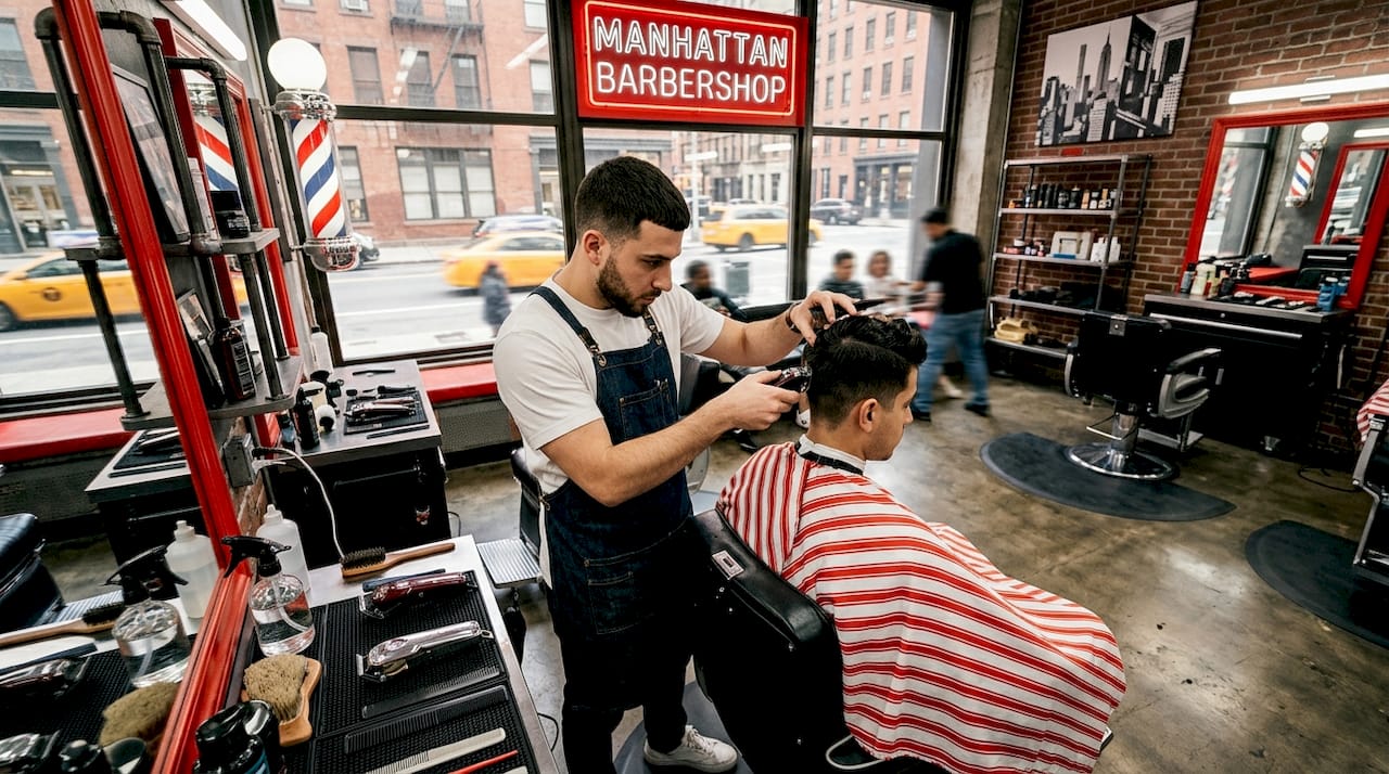 Barber working in specialized Manhattan shop