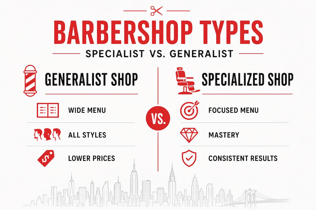 Infographic contrasting specialist and generalist barbershops