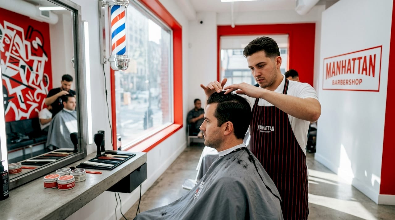 Barber styling hair with matte clay