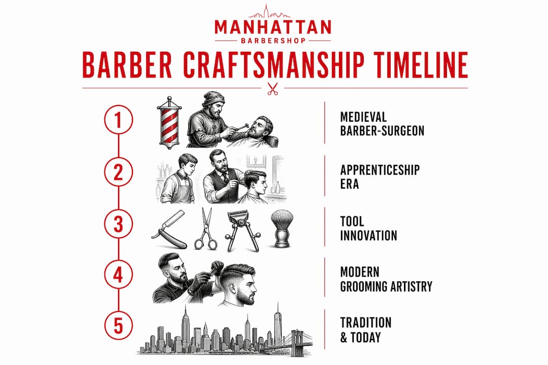 Infographic timeline of barbershop craftsmanship history