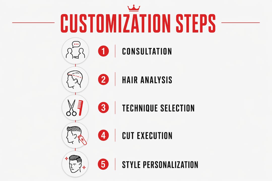 Infographic showing five steps of haircut customization process