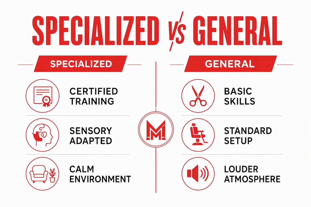 Infographic comparing specialized and general children's haircut services