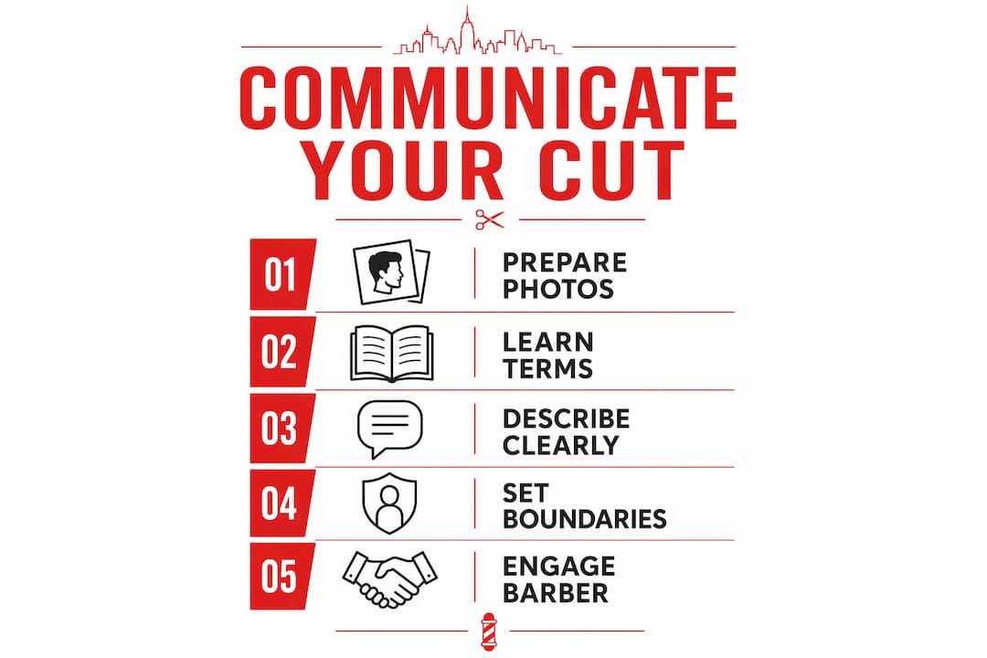 Infographic outlining steps to communicate haircut style