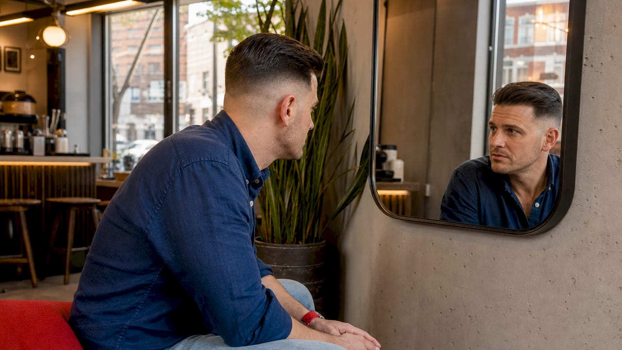 Side profile of low taper gentleman's fade haircut