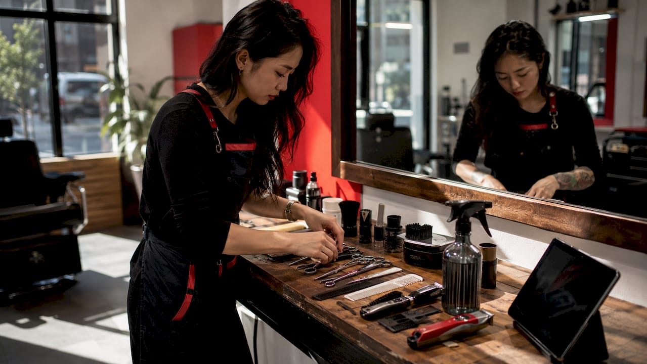 Barber using digital client profile tablet