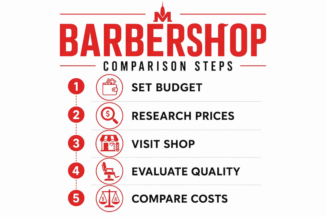 Infographic showing steps to compare barbershop pricing and quality