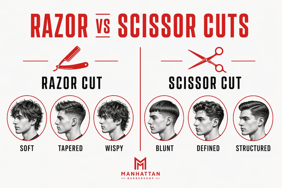 Infographic comparing razor and scissor cutting styles