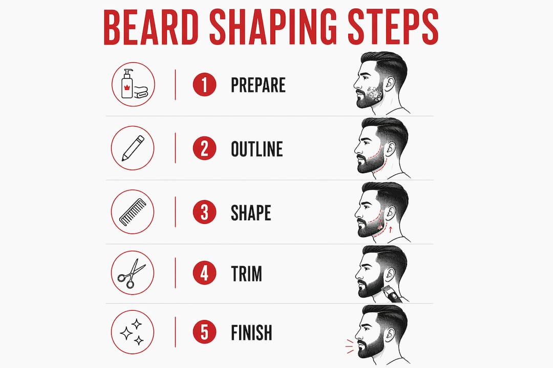 Infographic illustrating steps of beard shaping process